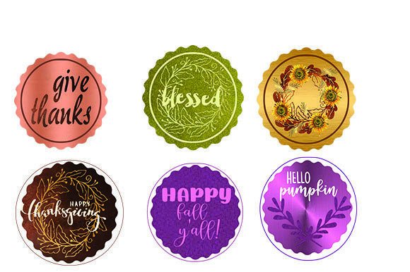 6 Round Autumn Stickers: Graphics for Creative Design