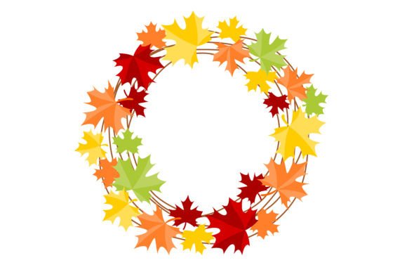 Autumn Circle Frame with Maple Leaves Graphics